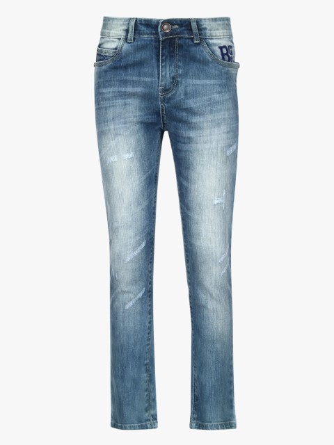 

Blue Giraffe Boys Blue Regular Fit Mid-Rise Mildly Distressed Stretchable Jeans
