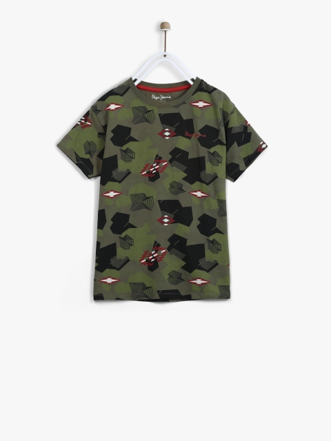 

Pepe Jeans Boys Olive Green Printed Round Neck T-shirt