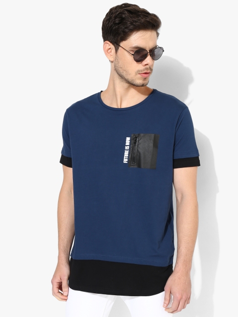 

SF JEANS by Pantaloons Men Teal Blue Solid Round Neck T-shirt