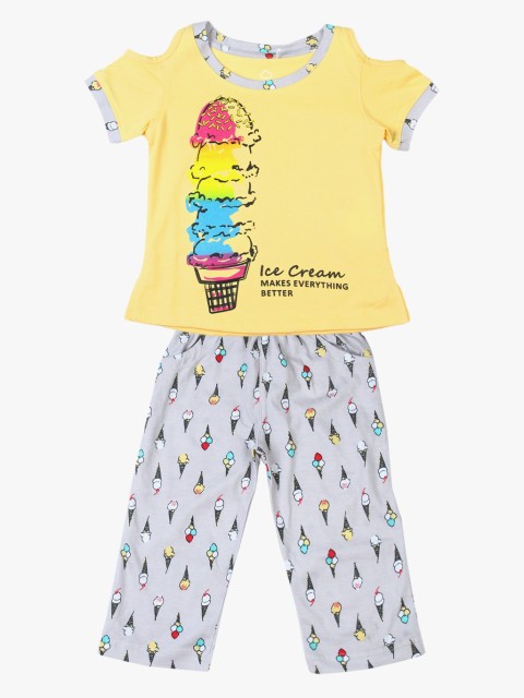 

Sweet Dreams Girls Yellow and Grey Printed Clothing Set