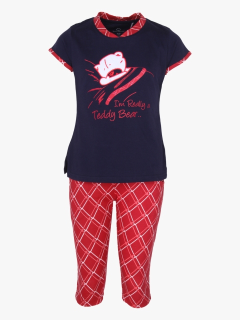 

Sweet Dreams Girls Navy Blue and Red Printed T-shirt and Capris Set