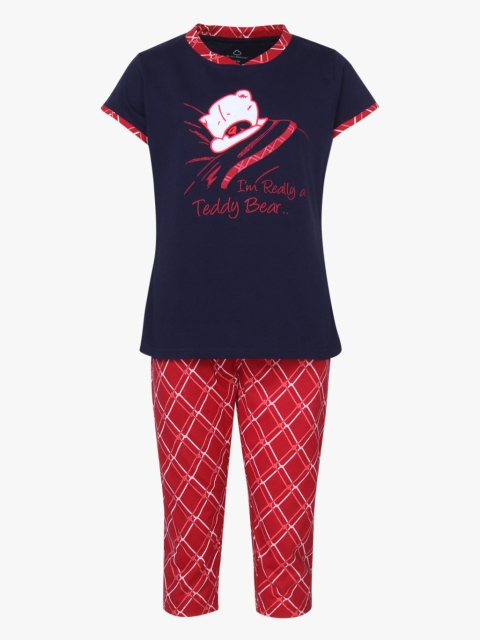 

Sweet Dreams Girls Navy Blue and Red Printed T-shirt and Capris Set