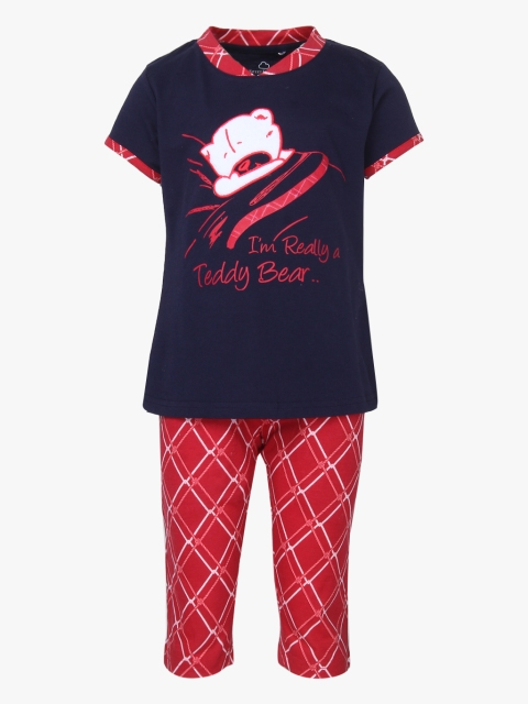 

Sweet Dreams Girls Navy Blue and Red Printed T-shirt and Capris Set