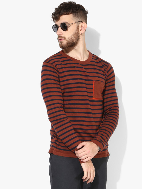 

Scotch & Soda Men Rust-Red & Black Striped Pullover Sweater