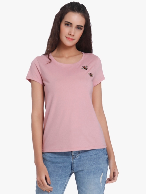 

Vero Moda Women Pink Solid Round Neck T-shirt