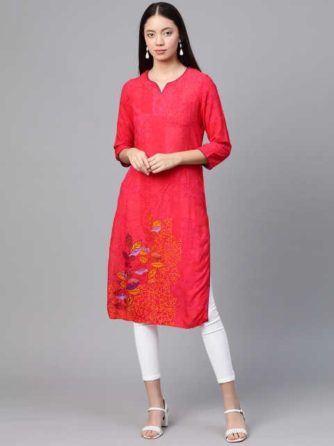 

Rangriti Women Red & Pink Printed Straight Kurta