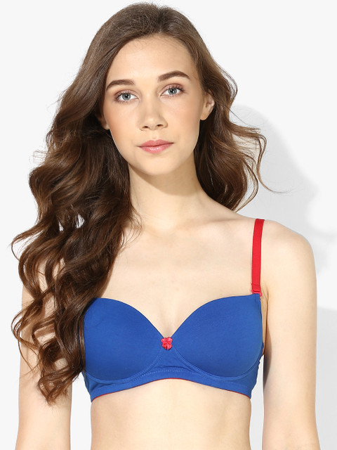 

Rosaline by Zivame Blue & Red Solid Non-Wired Lightly Padded T-shirt Bra