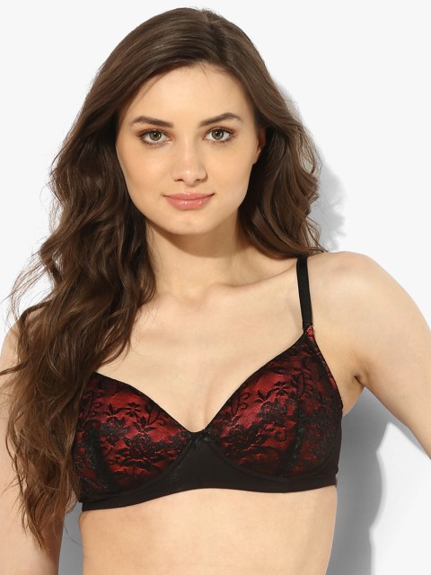 

Bwitch Black & Pink Embroidered Underwired Non Padded Everyday Bra