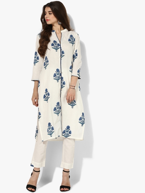 

GQ Women Off-White & Blue Woven Design Straight Kurta