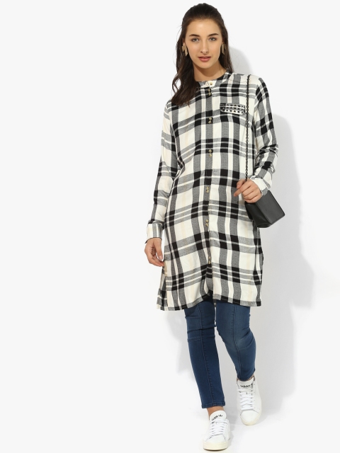 

ELLE Women's Off-White & Black Checked Tunic