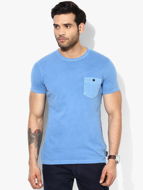 

French Connection Men Blue Solid Slim Fit Round Neck T-shirt