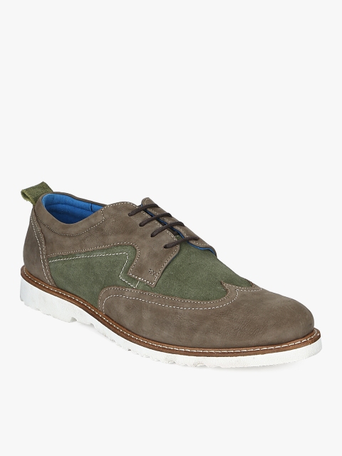 

Ninety9steps Men Beige & Olive Green Colourblock Sneakers, Tan