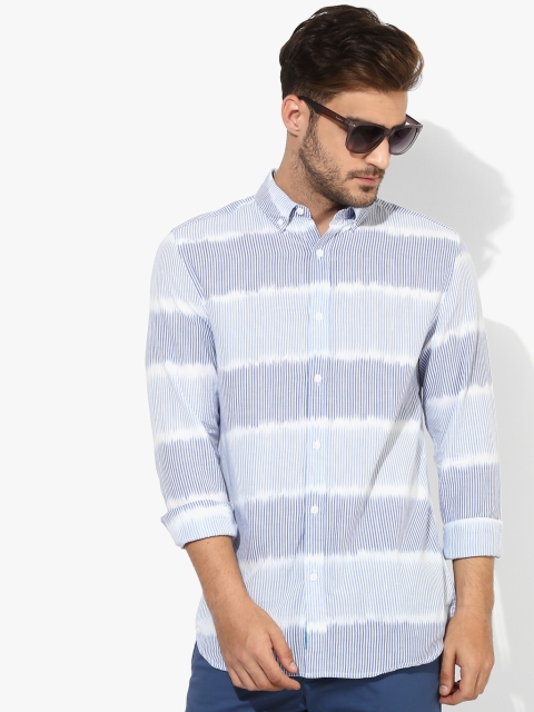 

Jack & Jones Men Blue & White Slim Fit Striped Casual Shirt