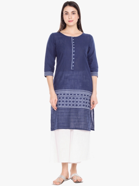 

RANGMANCH BY PANTALOONS Women Navy Blue Yoke Design A-Line Kurta