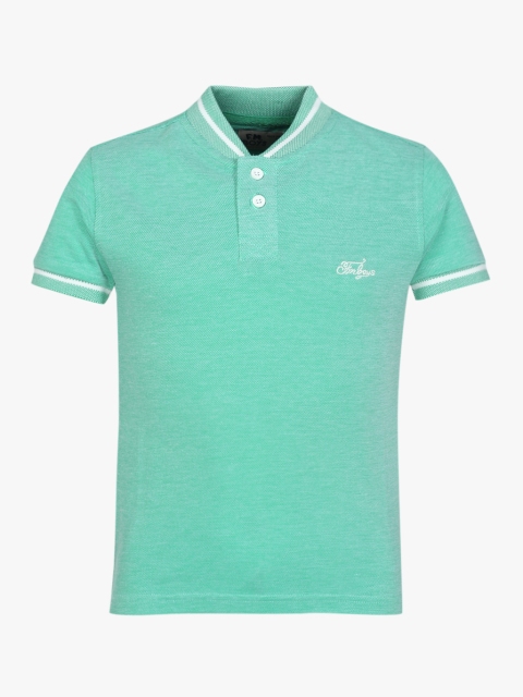 

Flying Machine Boys Sea Green Solid Mandarin Collar T-shirt