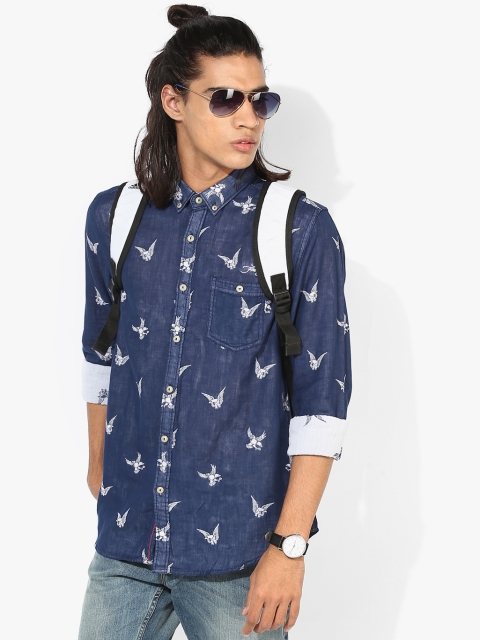 

Ed Hardy Men Navy Blue & White Regular Fit Printed Casual Shirt
