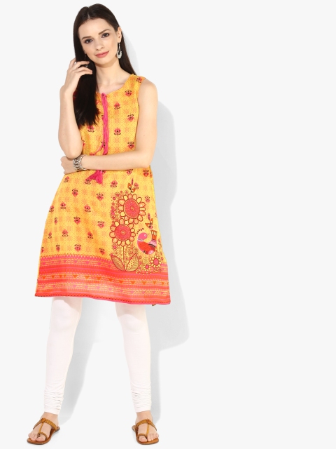 

Rangriti Women Yellow A-Line Floral Printed Kurta