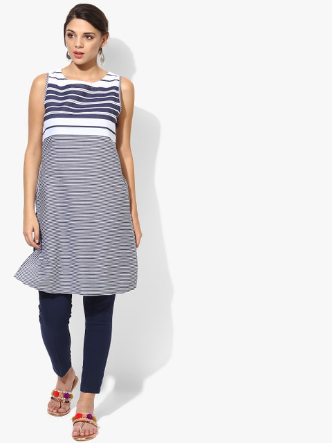 

Naari Women Navy Blue and White Striped Kurta