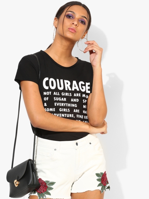 

ONLY Women Black Printed Round Neck T-shirt