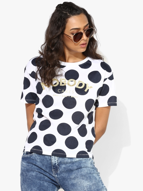 

ONLY Women White Printed Round Neck T-shirt