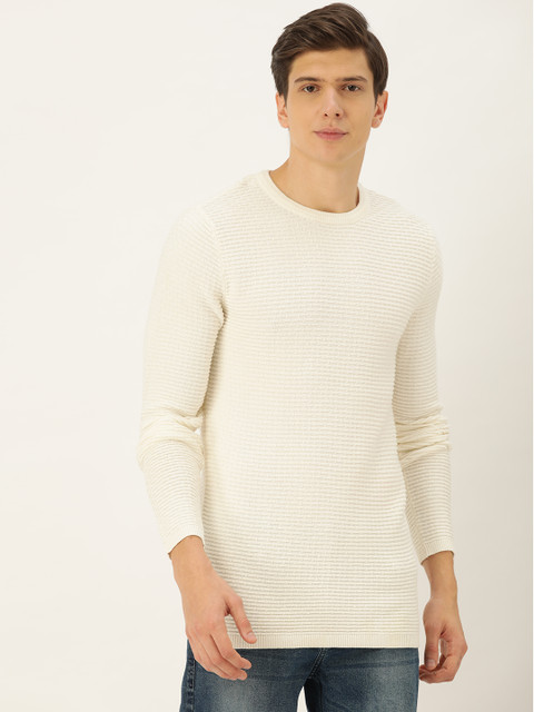 

SELECTED Men Cream-Coloured Ribbed Pullover