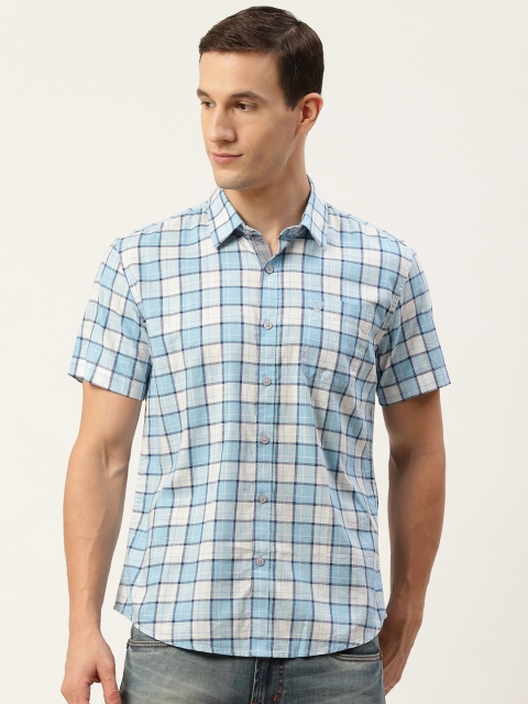 

CAMLA Men Blue & White Regular Fit Checked Casual Shirt