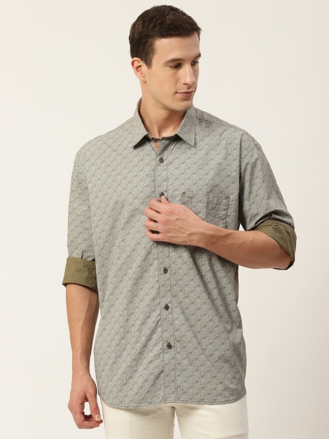 

ColorPlus Men Green Tailored Fit Printed Casual Shirt