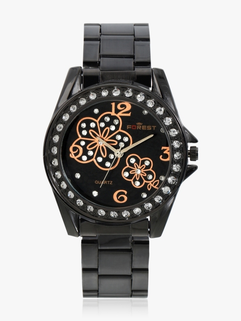 

Swiss Design Forest Collection Women Black Embellished Analogue Watch SDFR-20834F03
