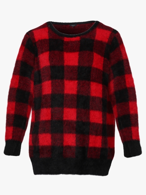 

nexus Plus Size Women Red Black Checked Fuzzy Pullover