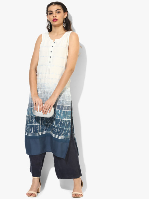 

RANGMANCH BY PANTALOONS Women Navy Blue & White Printed Kurta