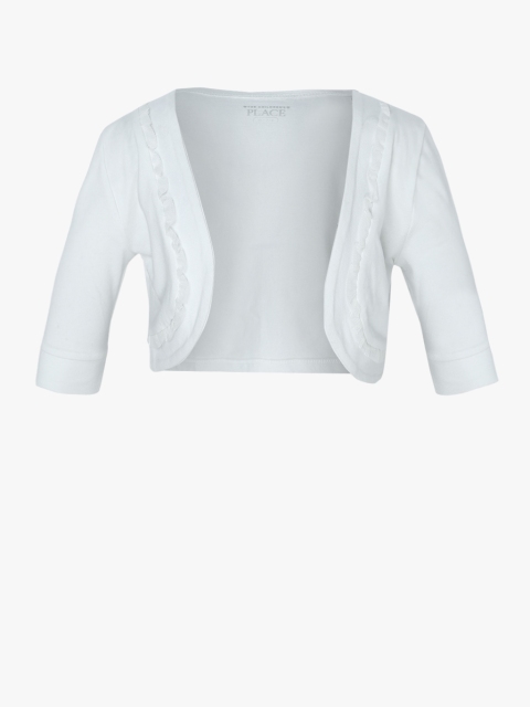 

The Childrens Place Girls White Solid Open Front Crop Chambray Shrug
