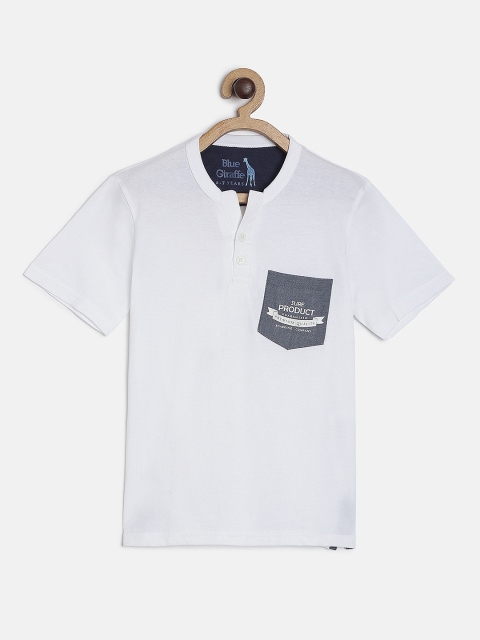 

Blue Giraffe Boys White Solid Henley Neck T-shirt
