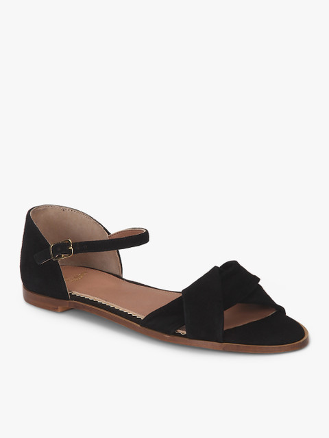 

Carlton London Women Black Solid Leather Open Toe Flats