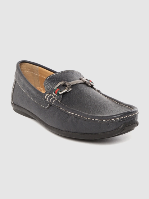 

Carlton London Men Navy Blue Solid Leather Horsebit Loafers
