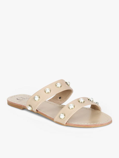

Carlton London Women Beige Solid Open Toe Flats With Western Embellishment