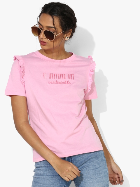 

ONLY Women Pink Printed Round Neck T-shirt