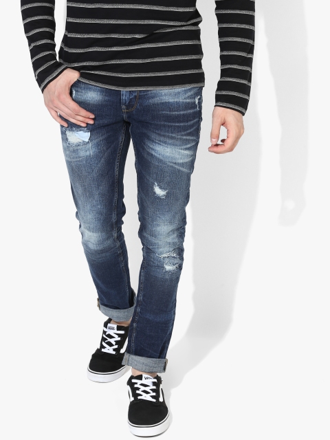 

Voi Jeans Men Navy Blue Slim Fit Mid-Rise Mildly Distressed Stretchable Jeans