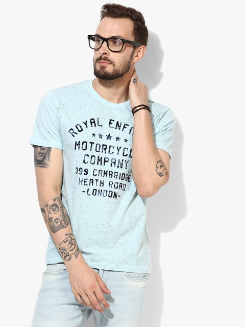 

Royal Enfield Men Blue Printed Round Neck T-shirt