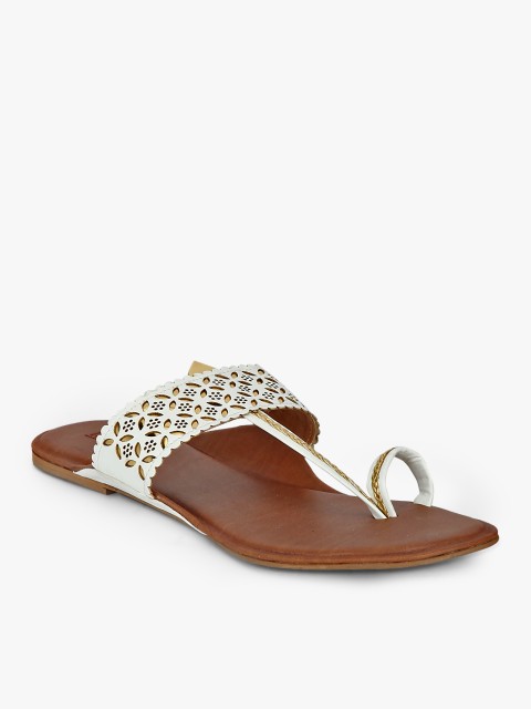 

Inc 5 Women Off-White Solid Laser Cut Open Toe Flats