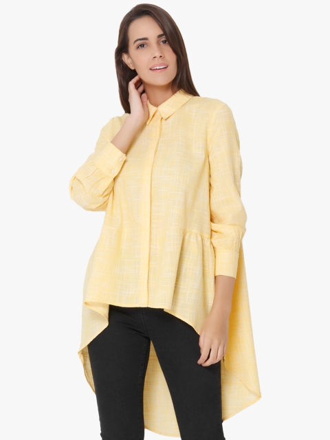 

Vero Moda Women Yellow & White Regular Fit Checked Casual Shirt