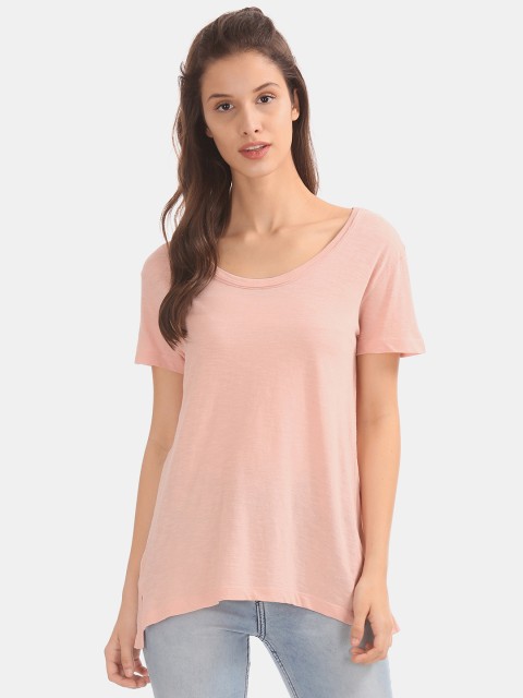 

Aeropostale Women Pink Solid Round Neck T-shirt
