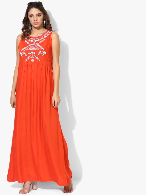 

MIAMINX Women Orange Solid Maxi Dress