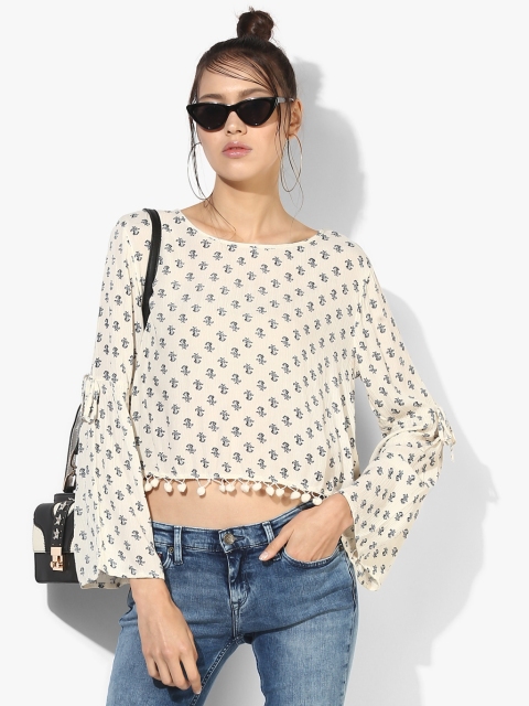 

Aeropostale Women Cream-Coloured & Black Printed Crop Top