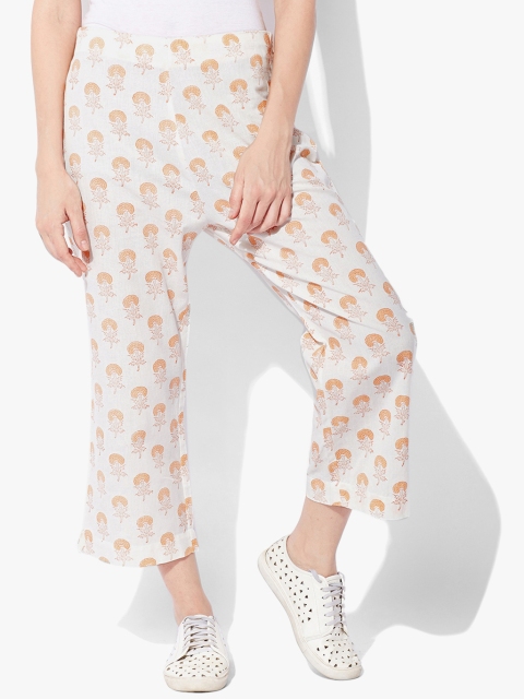 

Indian Dobby Women Off-White & Orange Regular Fit Printed Regular Trousers