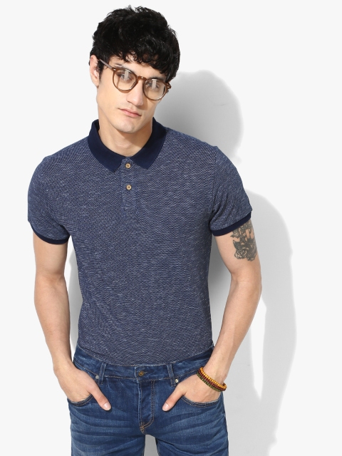 

IZOD Men Navy Blue & White Self Design Polo Collar T-shirt