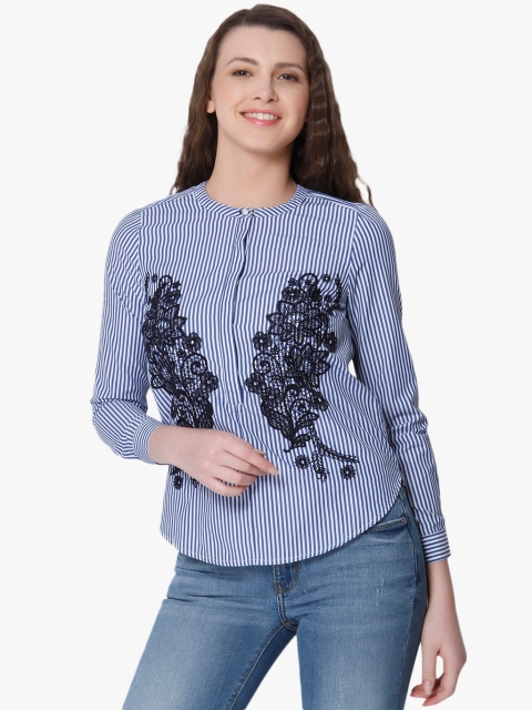 

ONLY Women Blue & White Striped Top