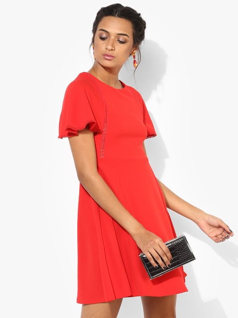 

COVER STORY Women Red Solid Fit and Flare Dress