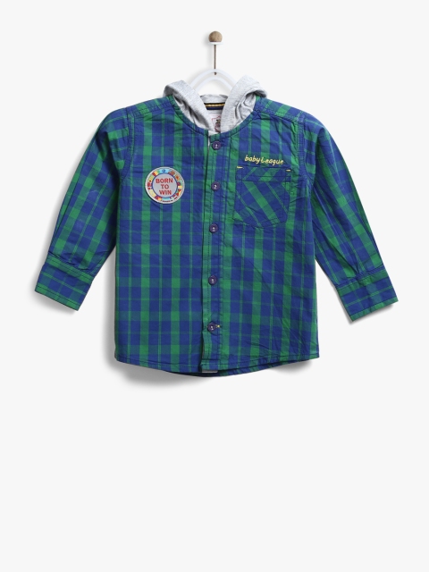 

612 league Boys Green Regular Fit Checked Casual Shirt