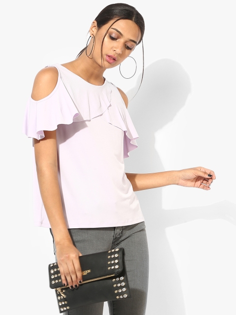 

COVER STORY Women Pink Solid Top With Cold-Shoulder Sleeves