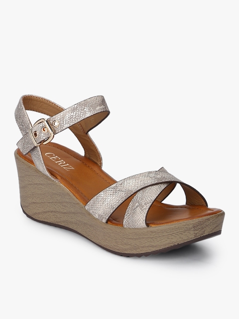 

CERIZ Women Beige Woven Design Wedges